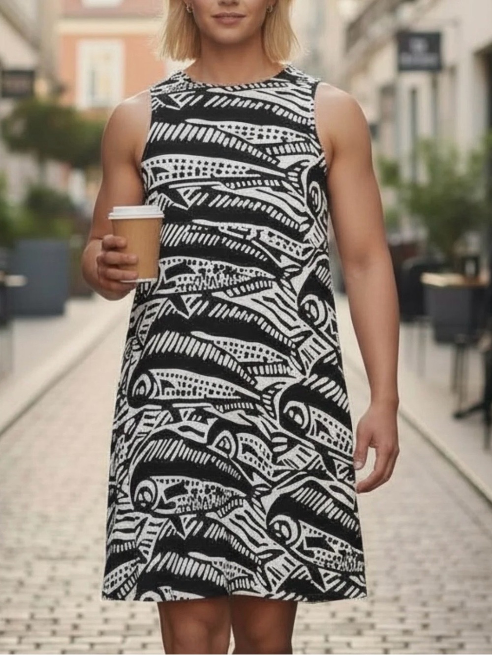 NIU Sleeveless Patterned Shift Dress
